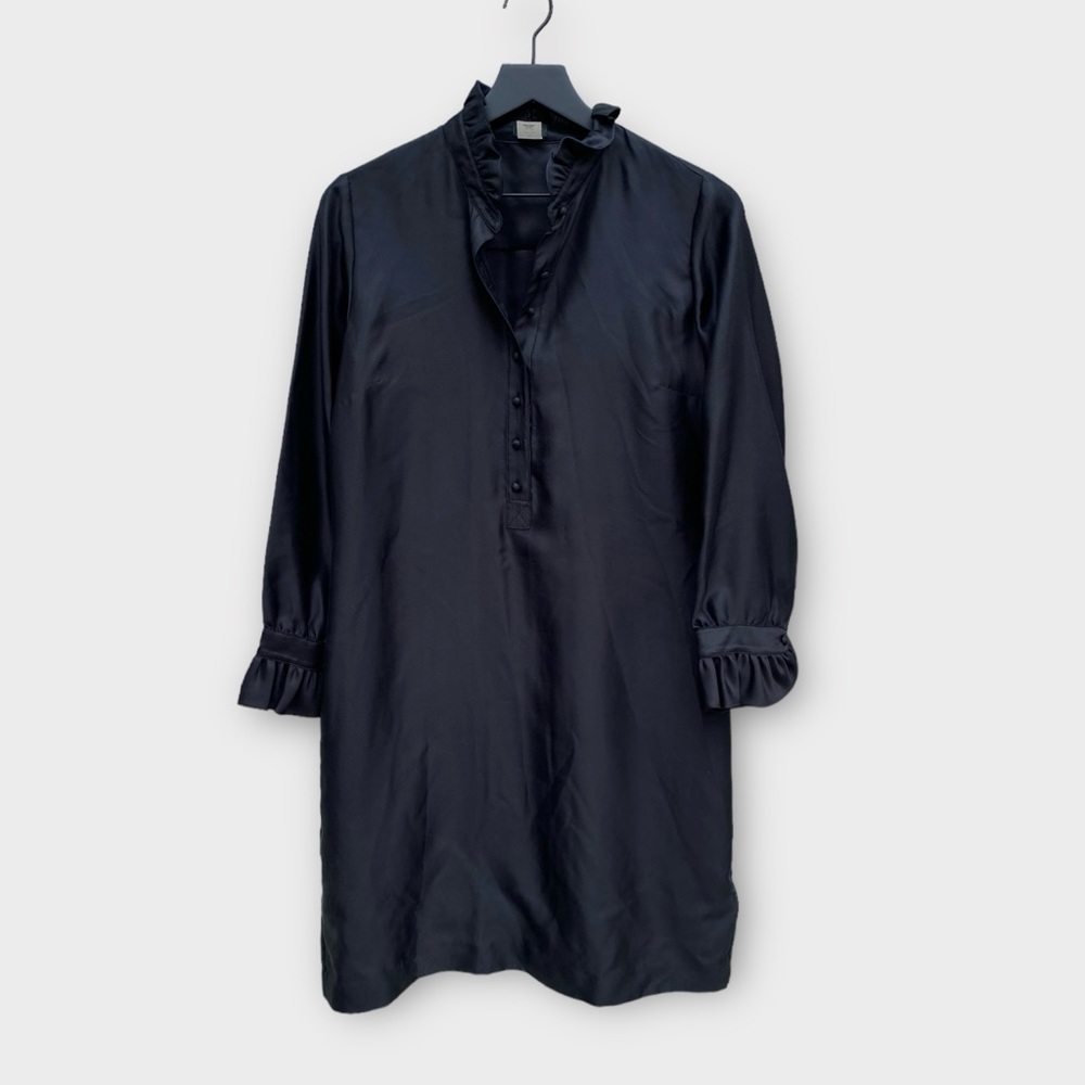 J Crew 100% Silk Black Long Sleeve Shift Dress 10